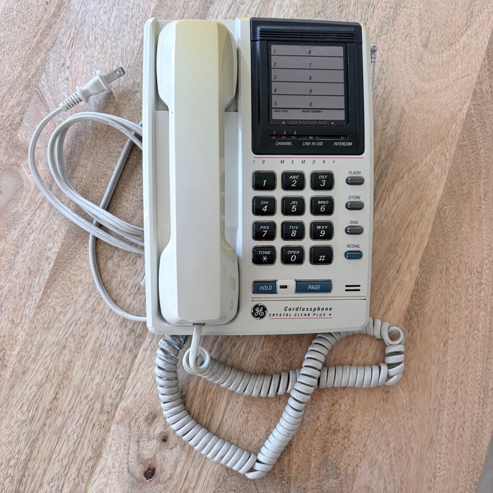 Vintage GE Cordless Phone Crystal Clear Plus + White Model 2-9630A 90s‎ Landline